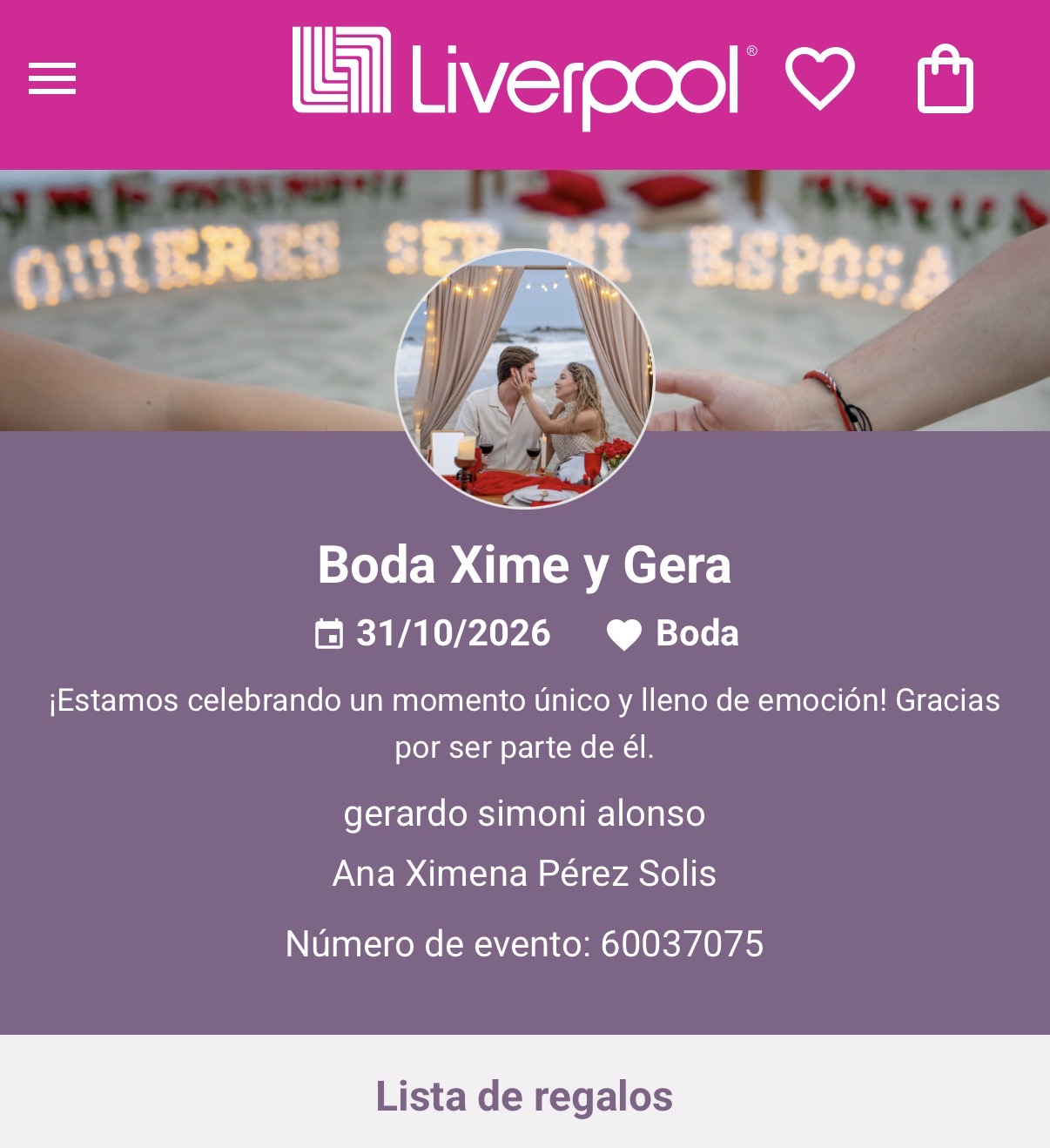 Mesa de regalos en Liverpool 